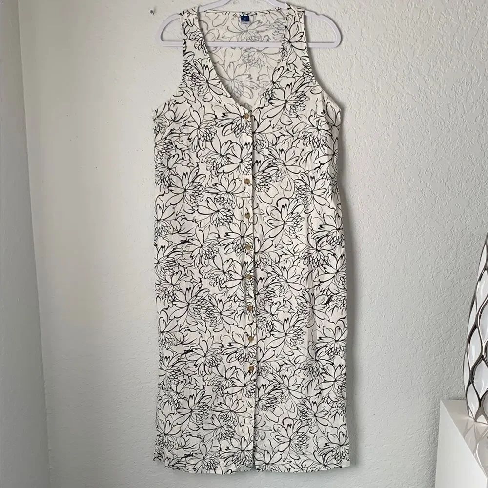 Old Navy Linen Blend Black White SleevelessâV-Neck Midi Sundress Size M